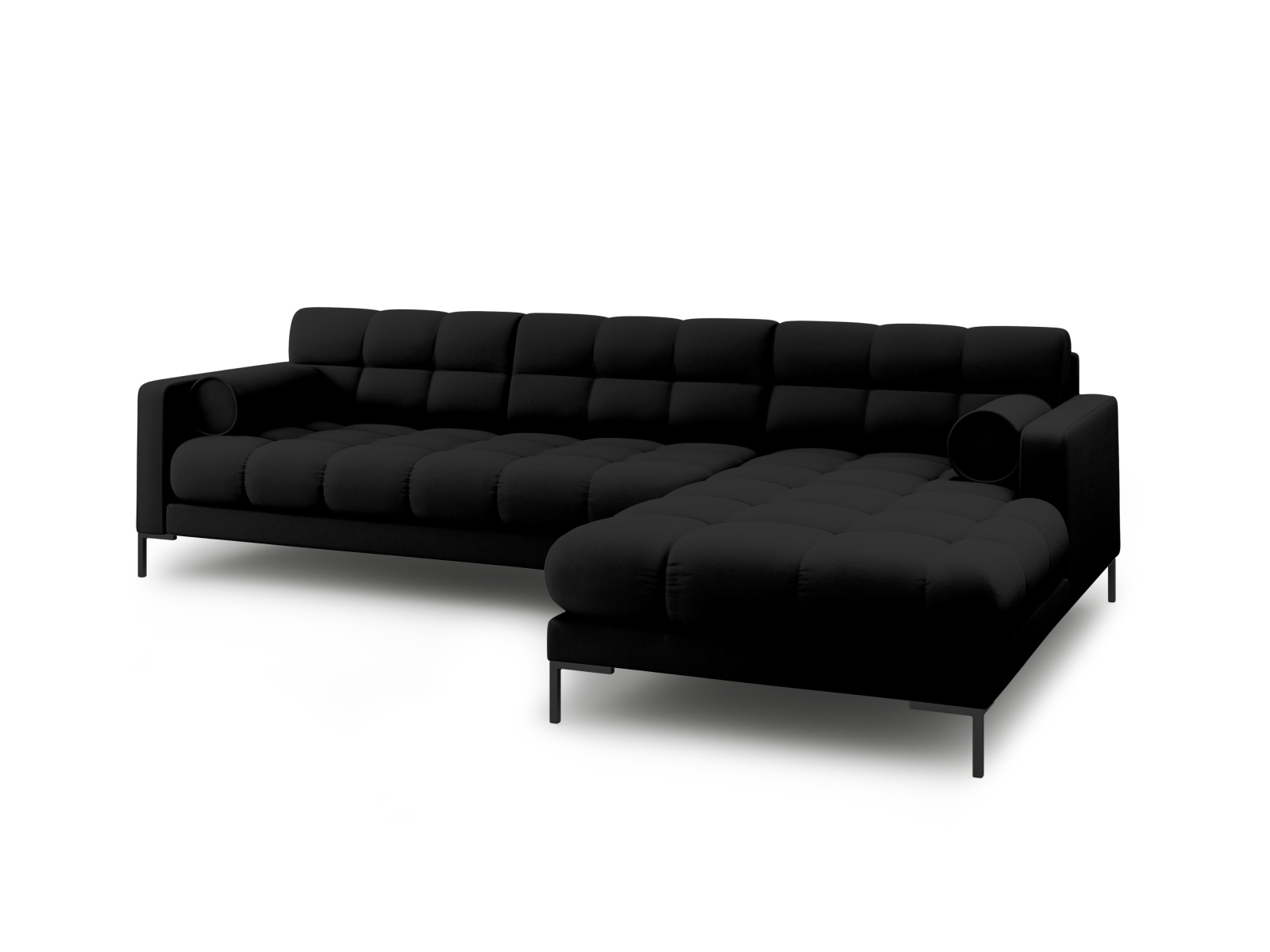 Cosmopolitan Design Ecksofa Bali 5-Sitzer Strukturierter Stoff Neve Schwarz Rechts Beine Schwarzes Metall