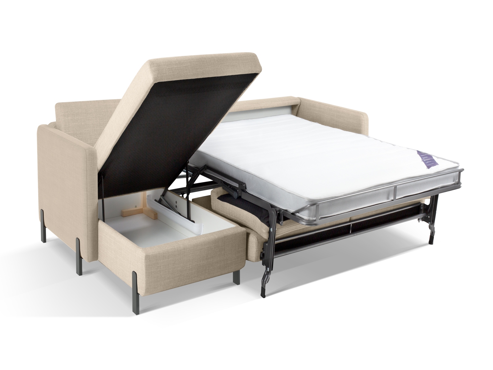 Micadoni Schlaf-Ecksofa Gloria 4-Sitzer Links Strukturierter Stoff Beige 205x140