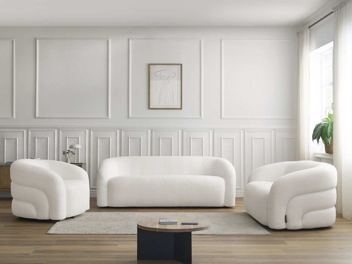 Bobochic Elina Sofa 6-Sitzer Bouclé-Stoff Weiß