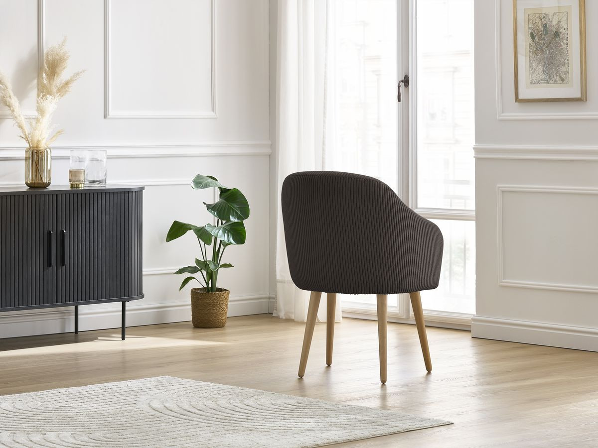 Bobochic Sophie Esszimmerstuhl mit skandinavischen Holzbeinen Cordsamt Taupe