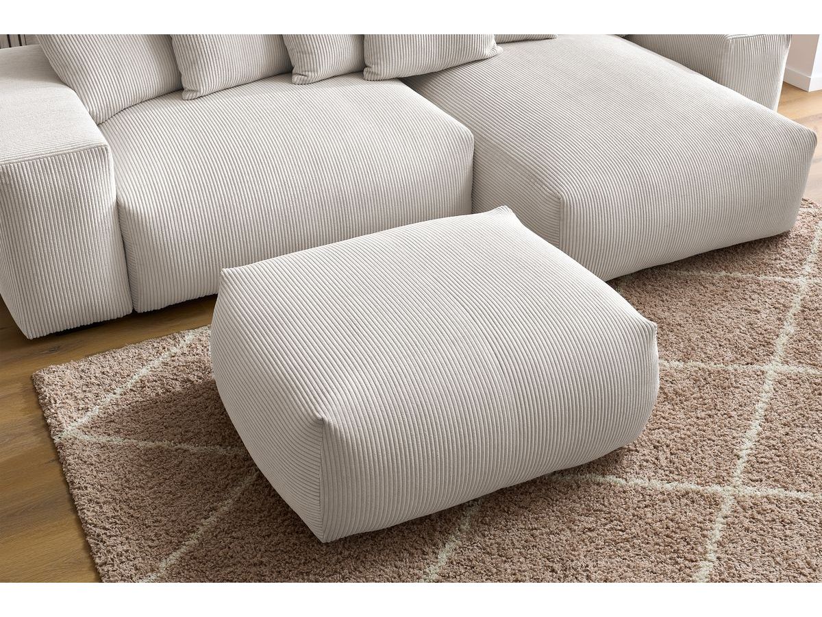 Bobochic Voltaire Ecksofa mit Schlaffunktion und Bettkasten und Pouf Cordsamt Beige