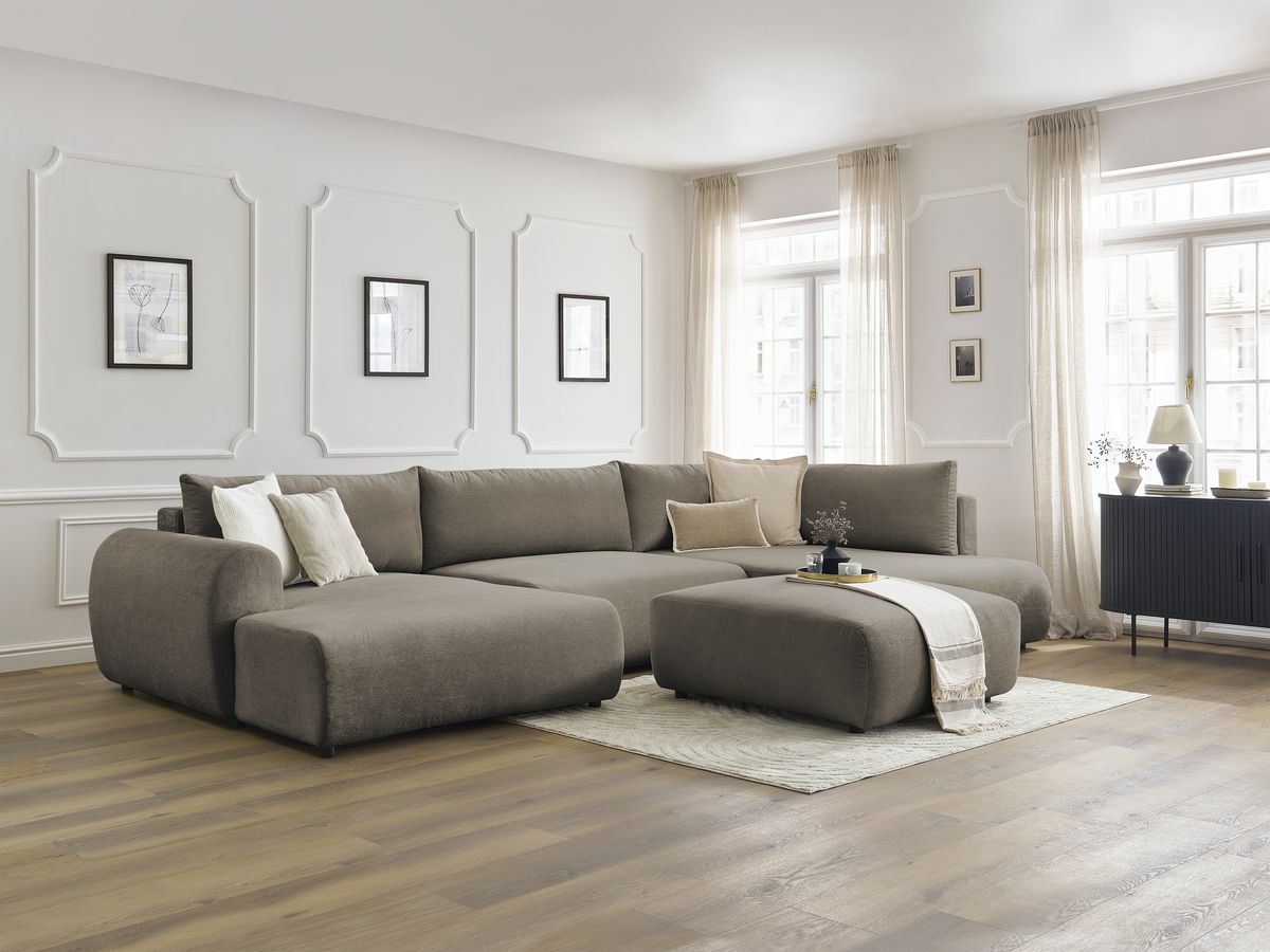 Bobochic Lucien Wohnlandschaft mit Pouf Stoff Taupe Ecke links