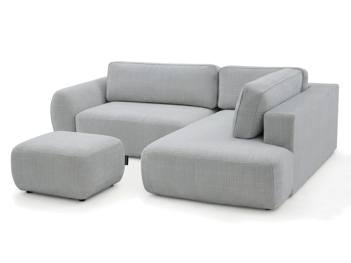 Bobochic Denise Ecksofa mit Schlaffunktion und Bettkasten und Pouf 256 × 197 cm Strukturstoff Hellgrau Ecke rechts