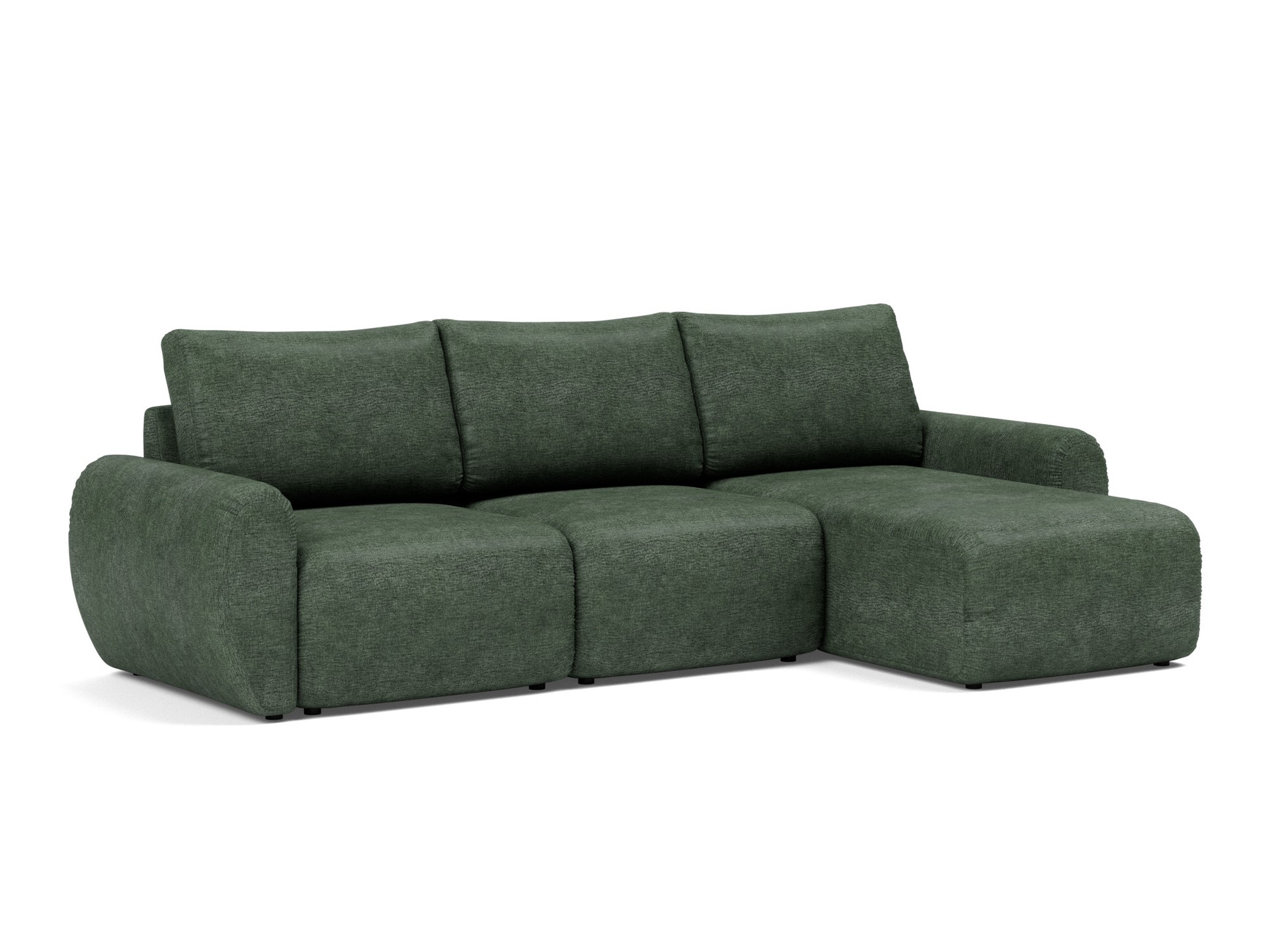 Schlafsofa Norum mit Chaiselongue und Curve-Armlehnen Flachgewebe Avella 281-Pine-Green
