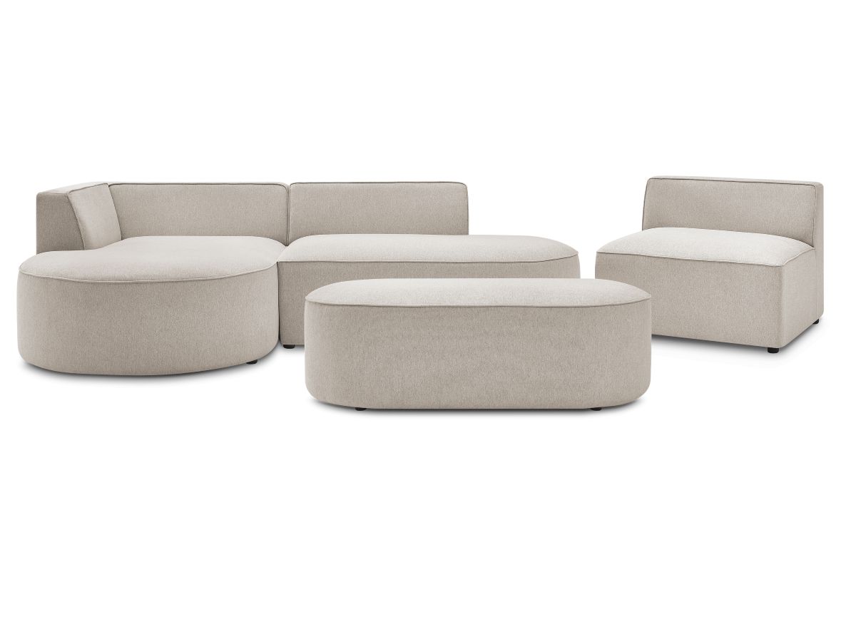 Bobochic Rousseau Ecksofa mit Sofamodul und Pouf Melange-Stoff Beige Ecke links