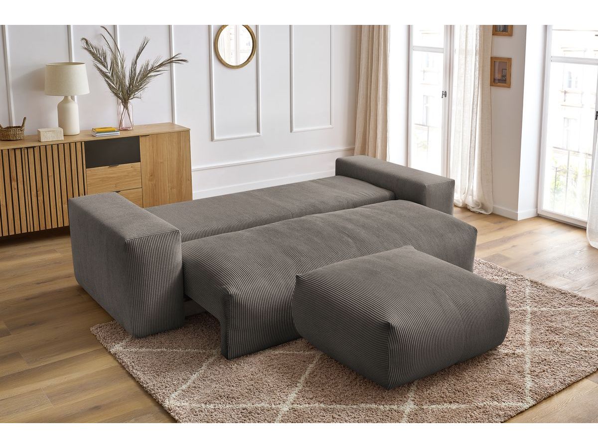 Bobochic Voltaire Schlafsofa 4-Sitzer mit Bettkasten und Pouf Cordsamt Taupe