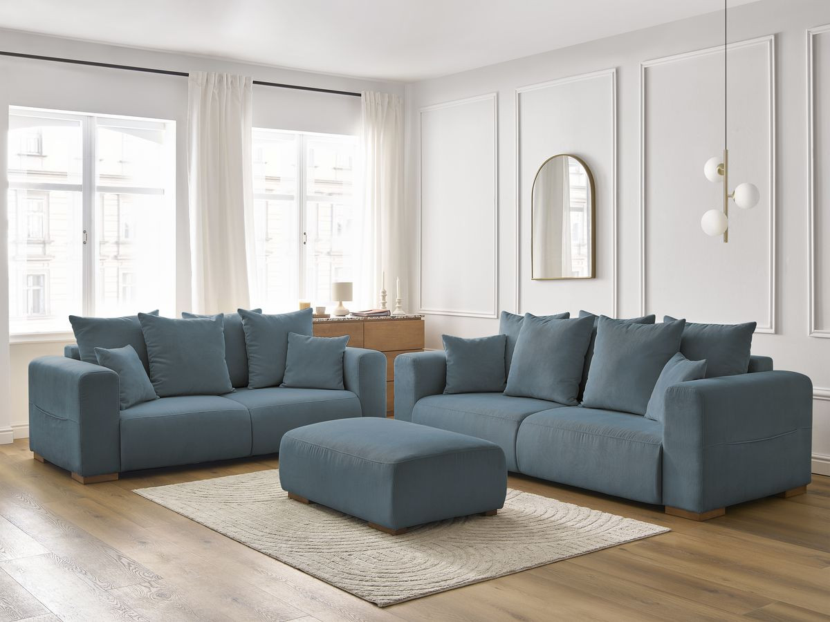 Bobochic Sidonie Sofa 6-Sitzer mit Pouf Cordsamt Dunkelblau
