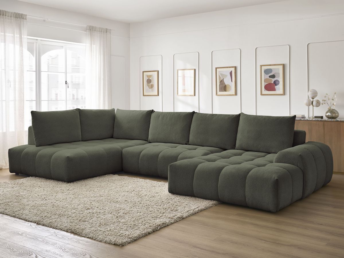 Bobochic Everest Wohnlandschaft, 6 Kissen Melange-Stoff Grün Ecke rechts