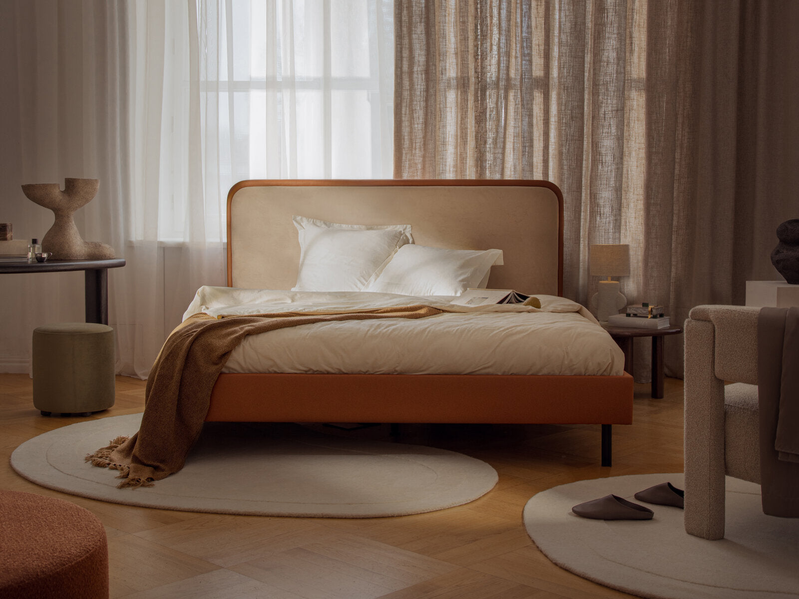 Micadoni Stauraumbett mit Kopfteil Aveline Boucle Baloo Beige 140x200