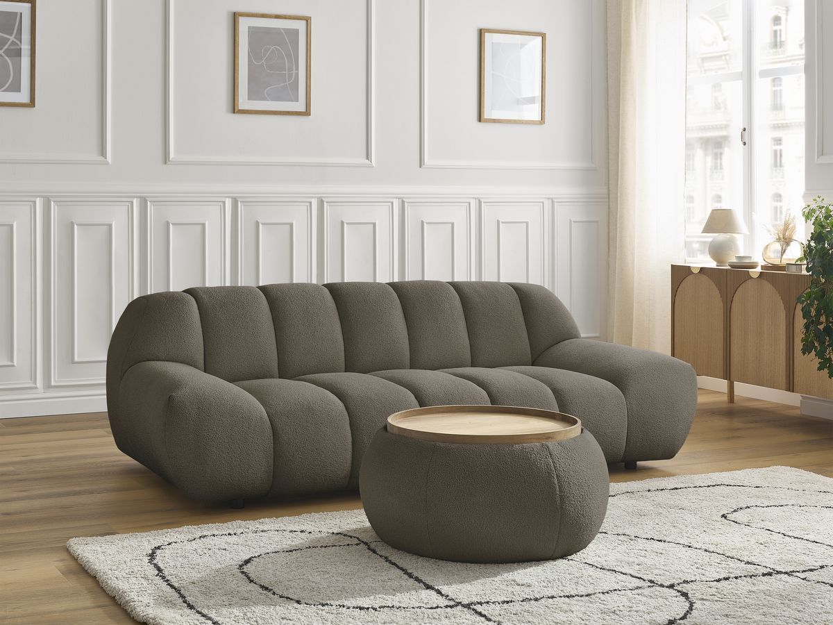 Bobochic Hayden Sofa 2-Sitzer mit Pouf Bouclé-Stoff Braun