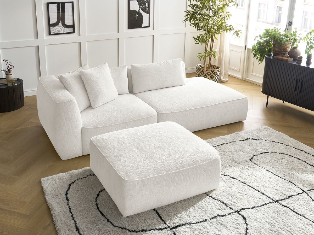 Bobochic Leopold Sofa 4-Sitzer mit Pouf Strukturstoff Weiß Armlehne links