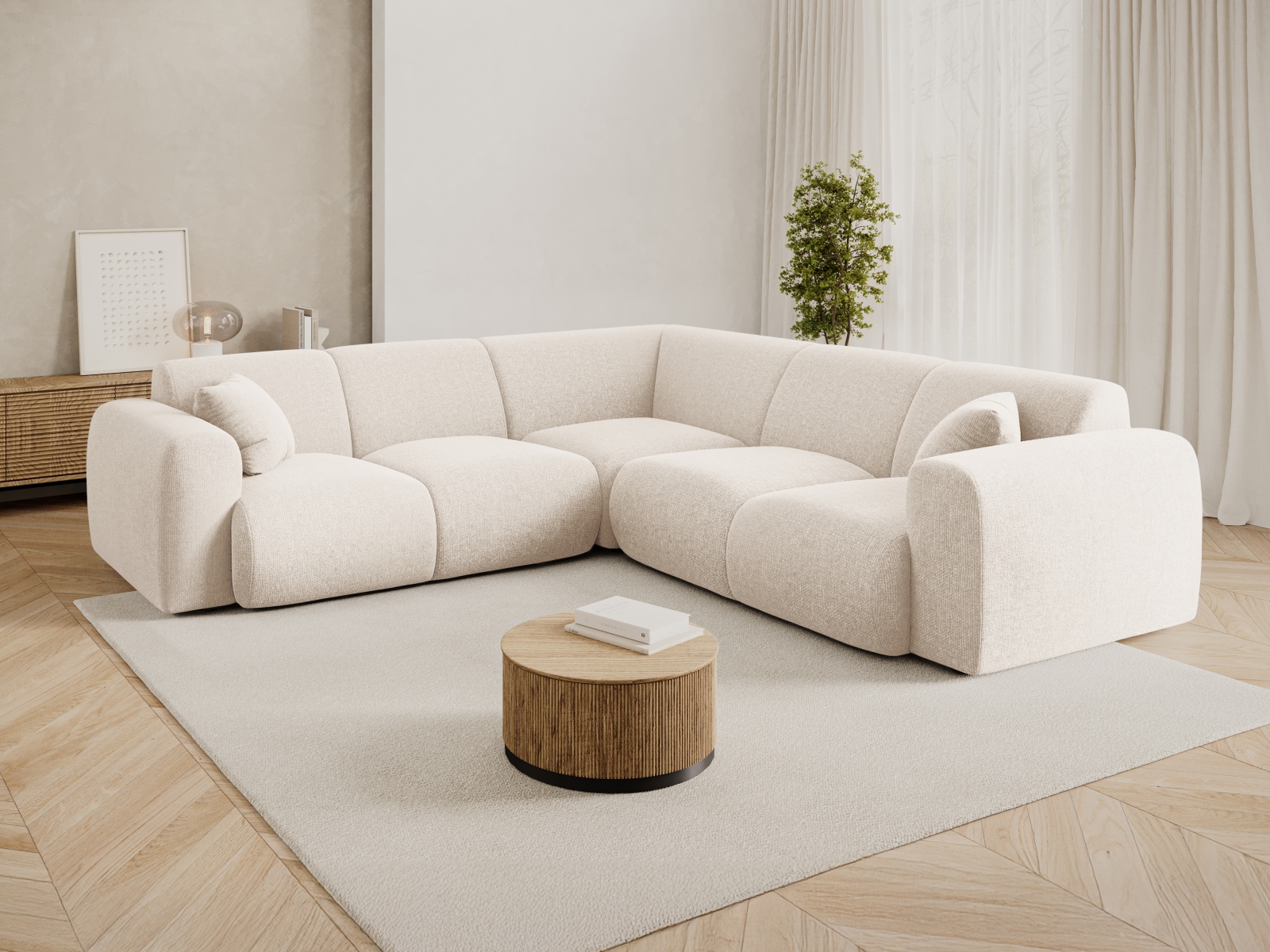 Cosmopolitan Design Symmetrisches Ecksofa Nolio 5-Sitzer Chenille Haga Helles Beige