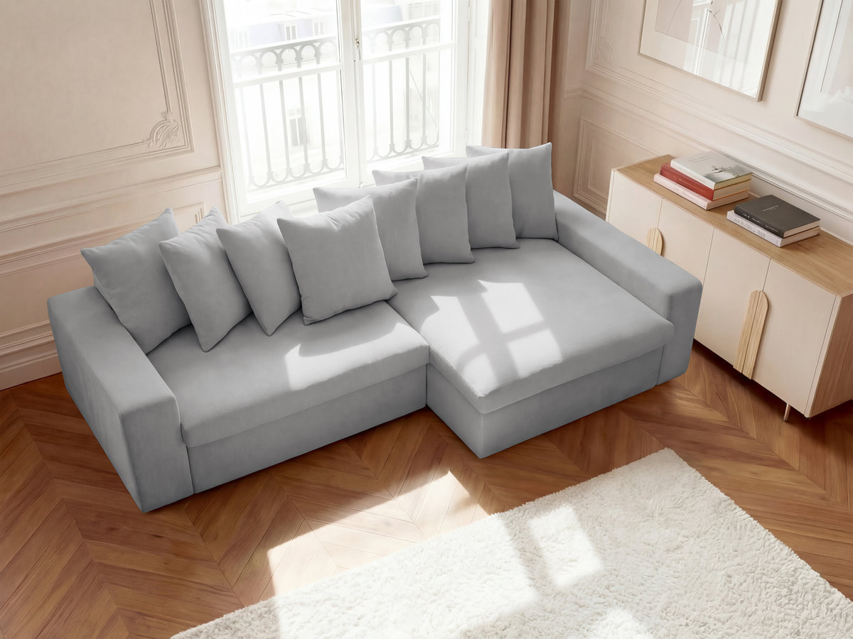 Bobochic Enore Ecksofa 330 × 100 cm Stoff Hellgrau Ecke rechts