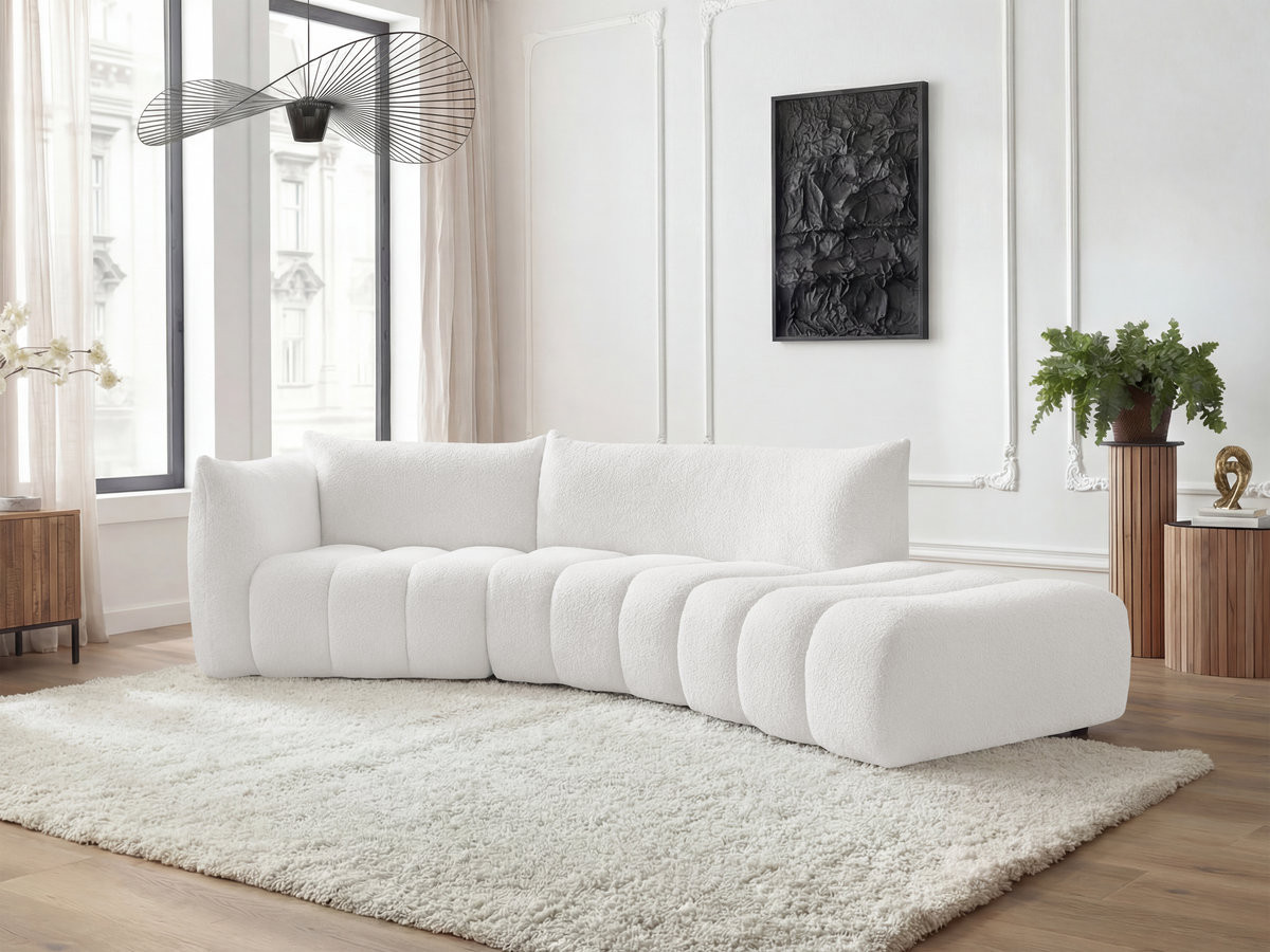 Bobochic Azra Ecksofa 325 × 112 cm Bouclé-Stoff Weiß Ecke links