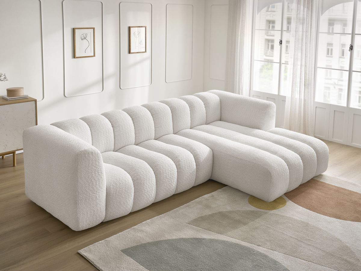 Bobochic Talia Ecksofa Bouclé-Stoff Weiß Ecke rechts