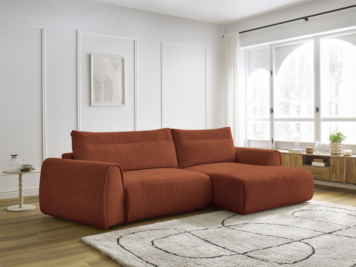 Bobochic Aden Ecksofa 293 × 152 cm Stoff Orange Ecke rechts