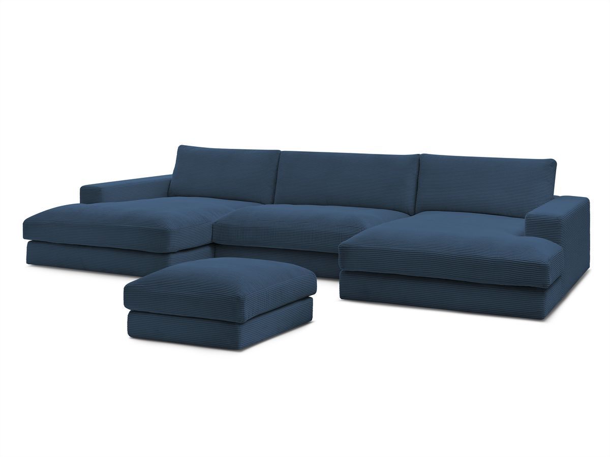 Bobochic Leonard Wohnlandschaft mit Pouf 404 × 159 cm Cordsamt Dunkelblau