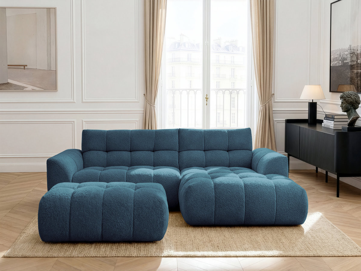 Bobochic Jaya Ecksofa mit Pouf Chenille Hellblau Ecke rechts