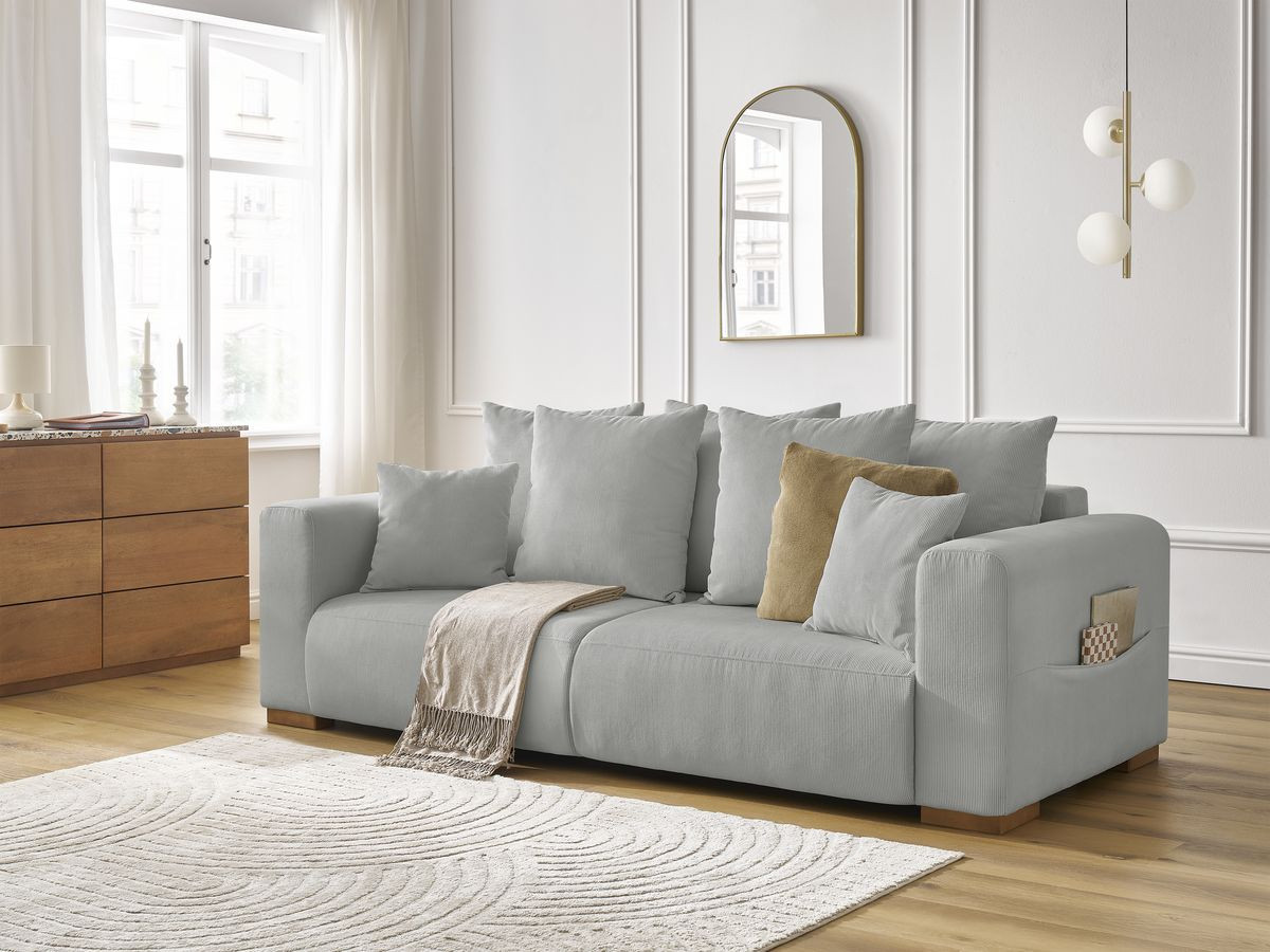 Bobochic Sidonie Sofa 3-Sitzer Cordsamt Hellgrau