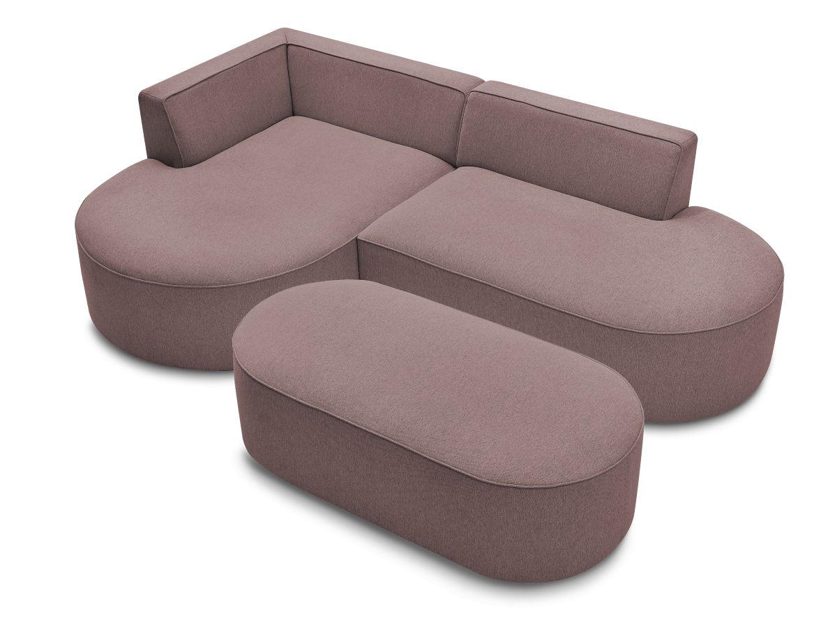 Bobochic Rousseau Ecksofa mit Pouf Melange-Stoff Rosa Ecke links
