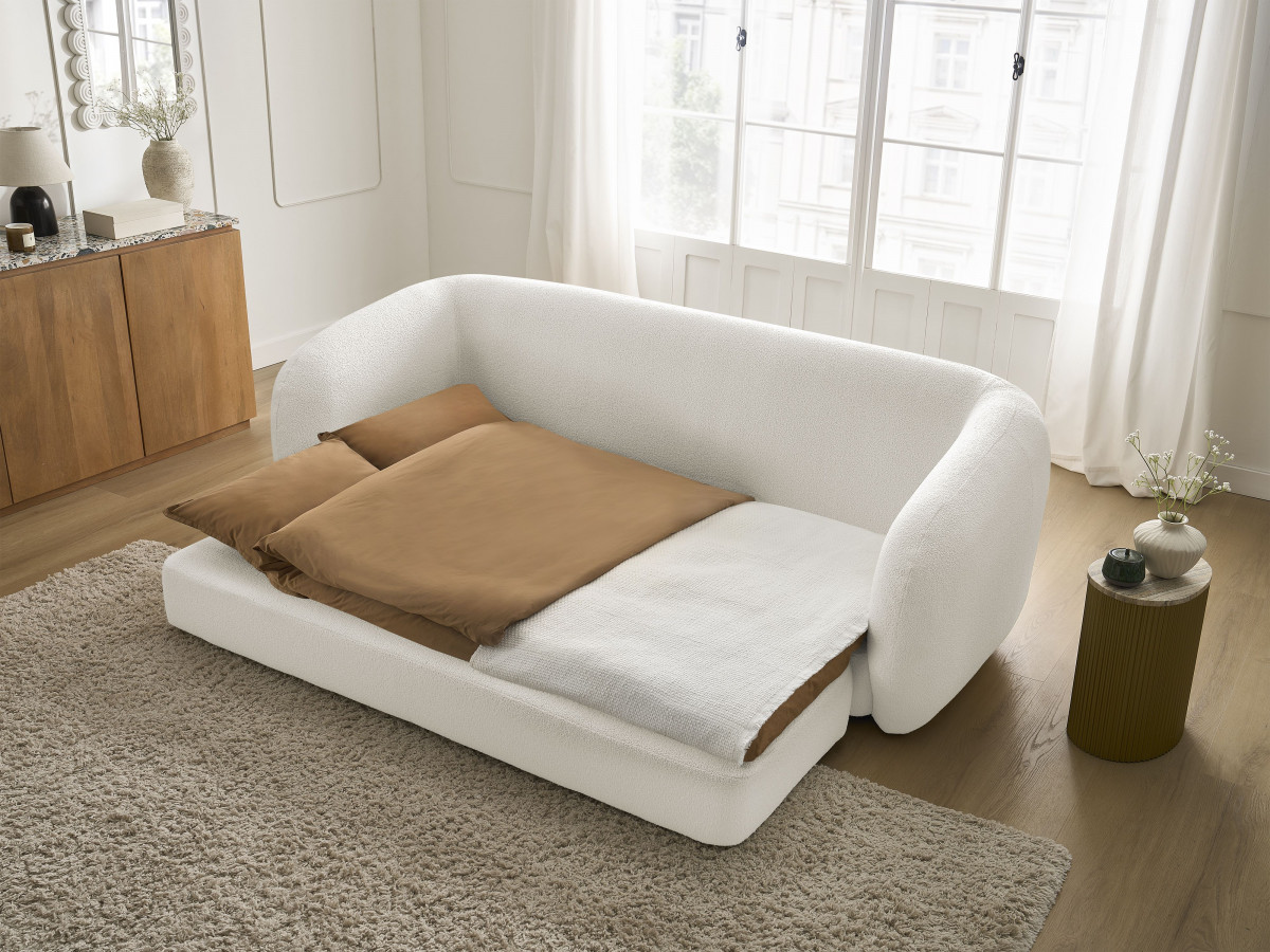 Bobochic Neyo Schlafsofa 3-Sitzer Bouclé-Stoff Weiß