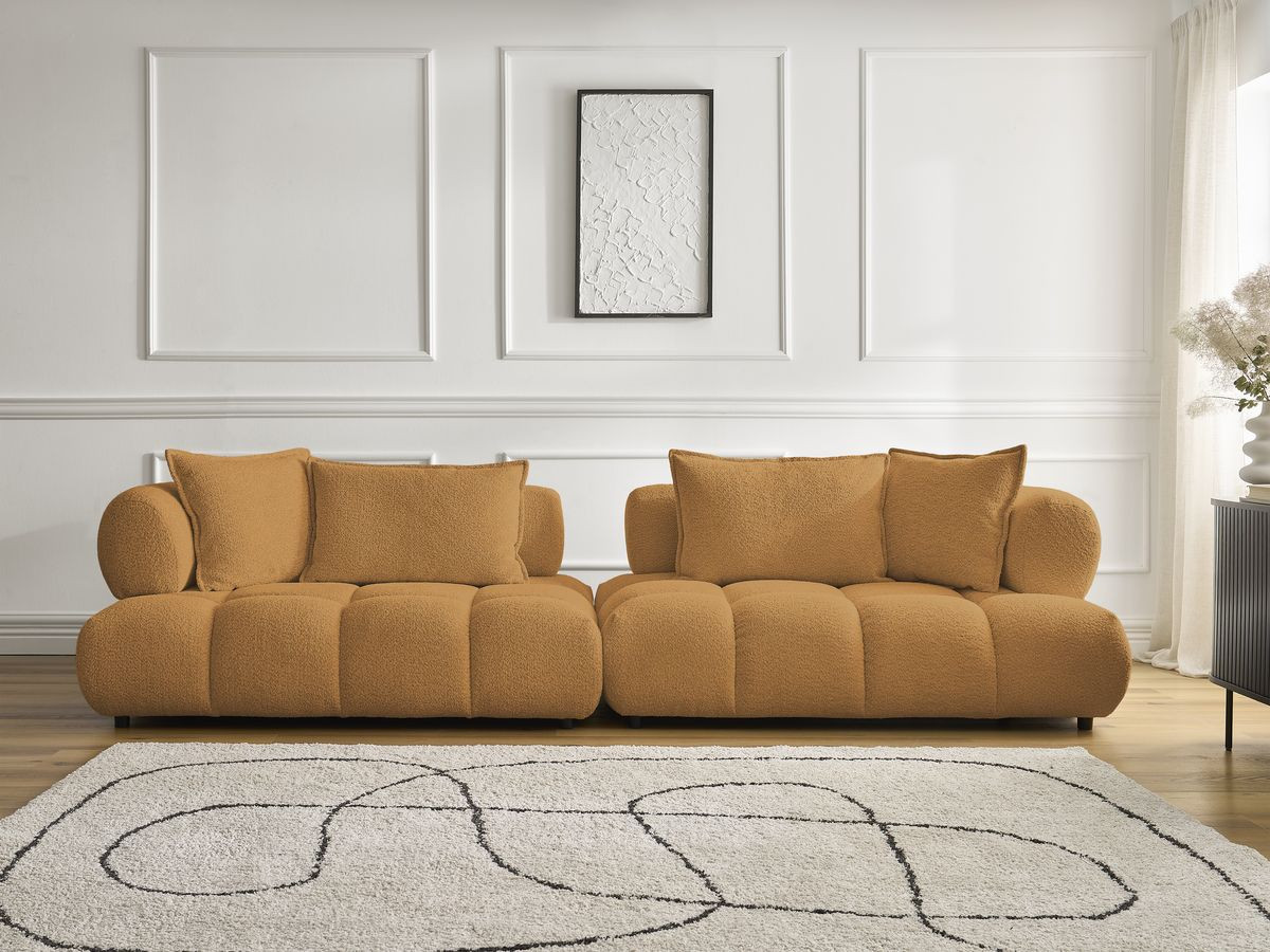 Bobochic Alya Sofa 4-Sitzer Bouclé-Stoff Gelb
