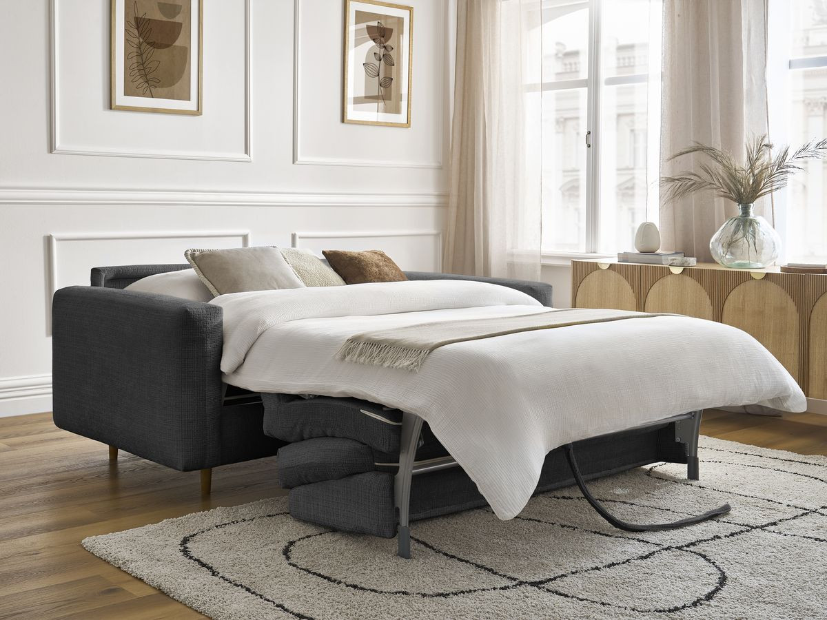 Bobochic Cocoone Schlafsofa 3-Sitzer Strukturstoff Schwarz, Liegefläche 140 × 200 cm