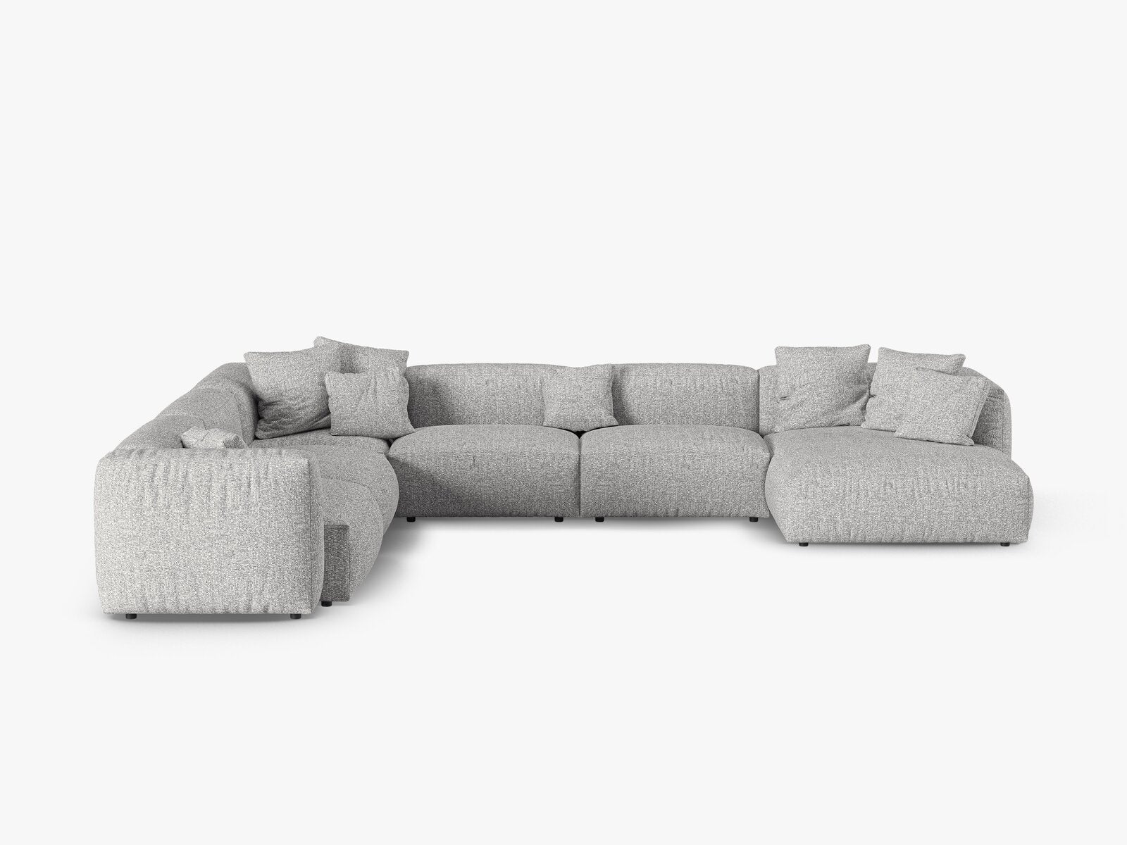 Micadoni modulares Ecksofa XL Martina 6-Sitzer 90cm Sitztiefe Links Boucle Monet Silber