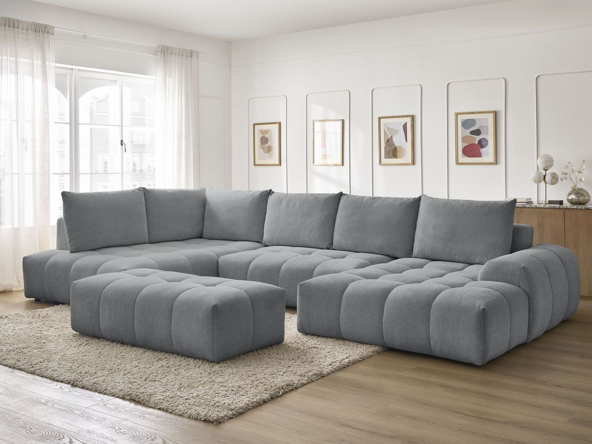 Bobochic Everest Wohnlandschaft mit Pouf, 6 Kissen Melange-Stoff Dunkelgrau Ecke rechts