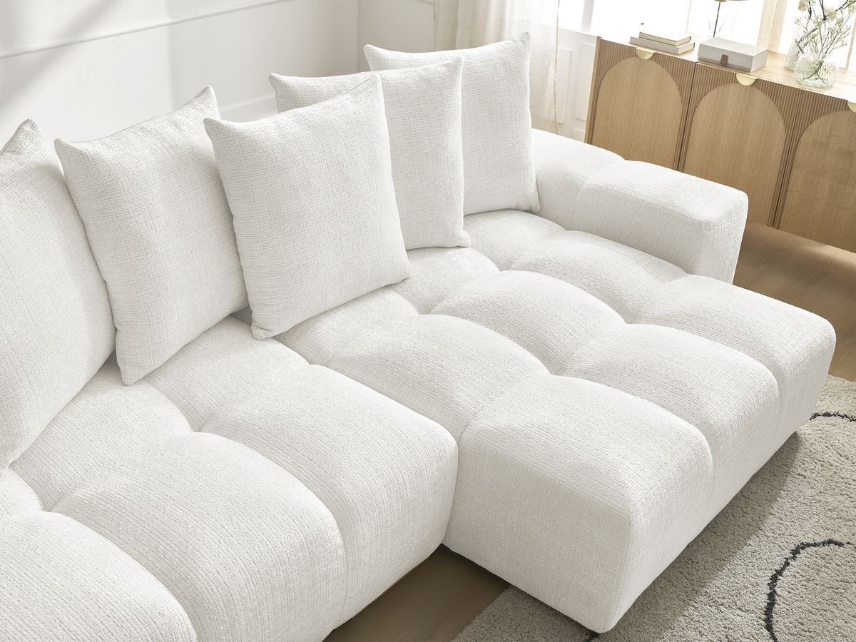 Bobochic Anakin Ecksofa, 6 Kissen Strukturstoff Weiß