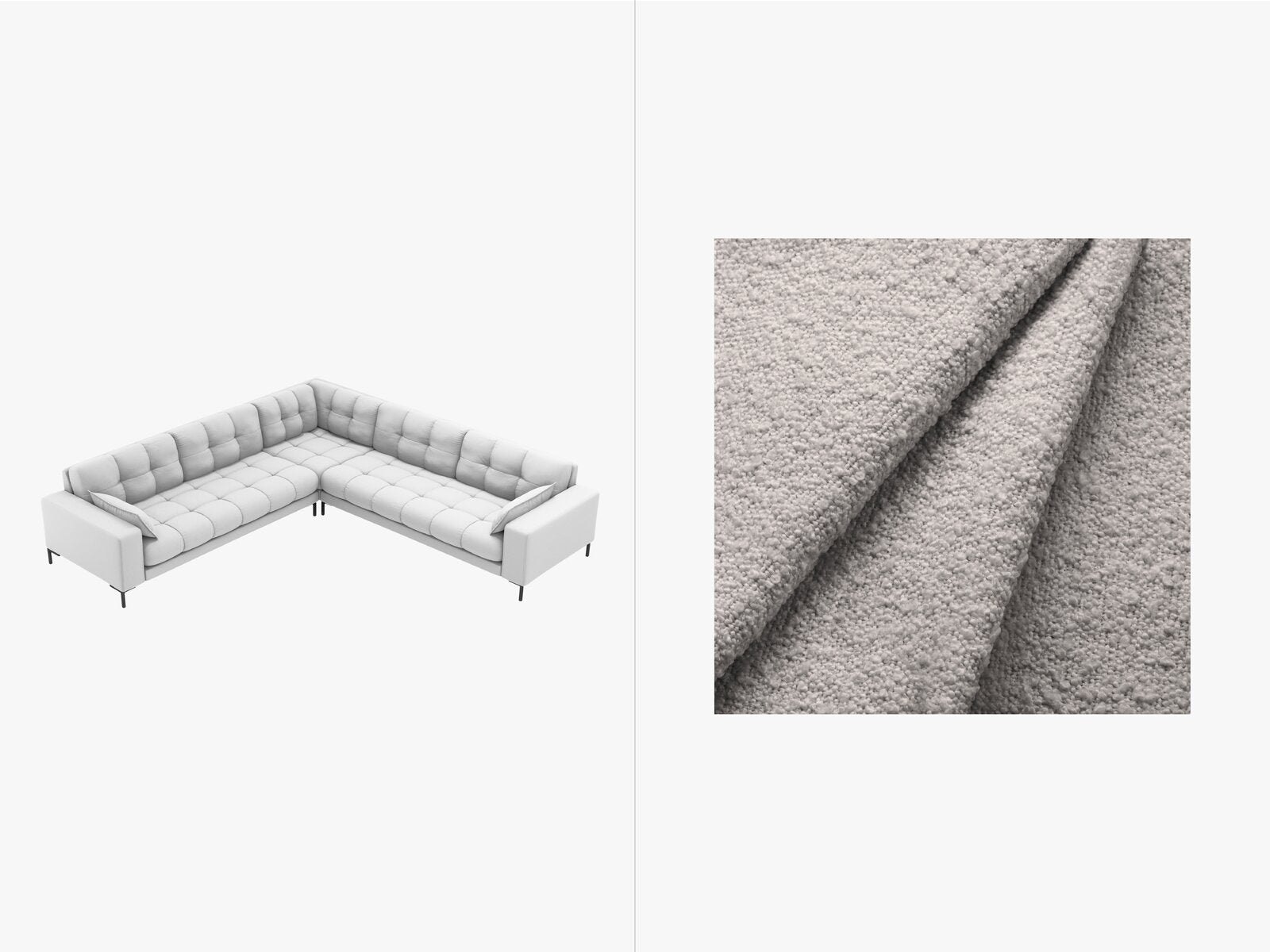 Micadoni Symmetrisches Ecksofa Mamaia 6-Sitzer Boucle Baloo Hellgrau schwarze Beine