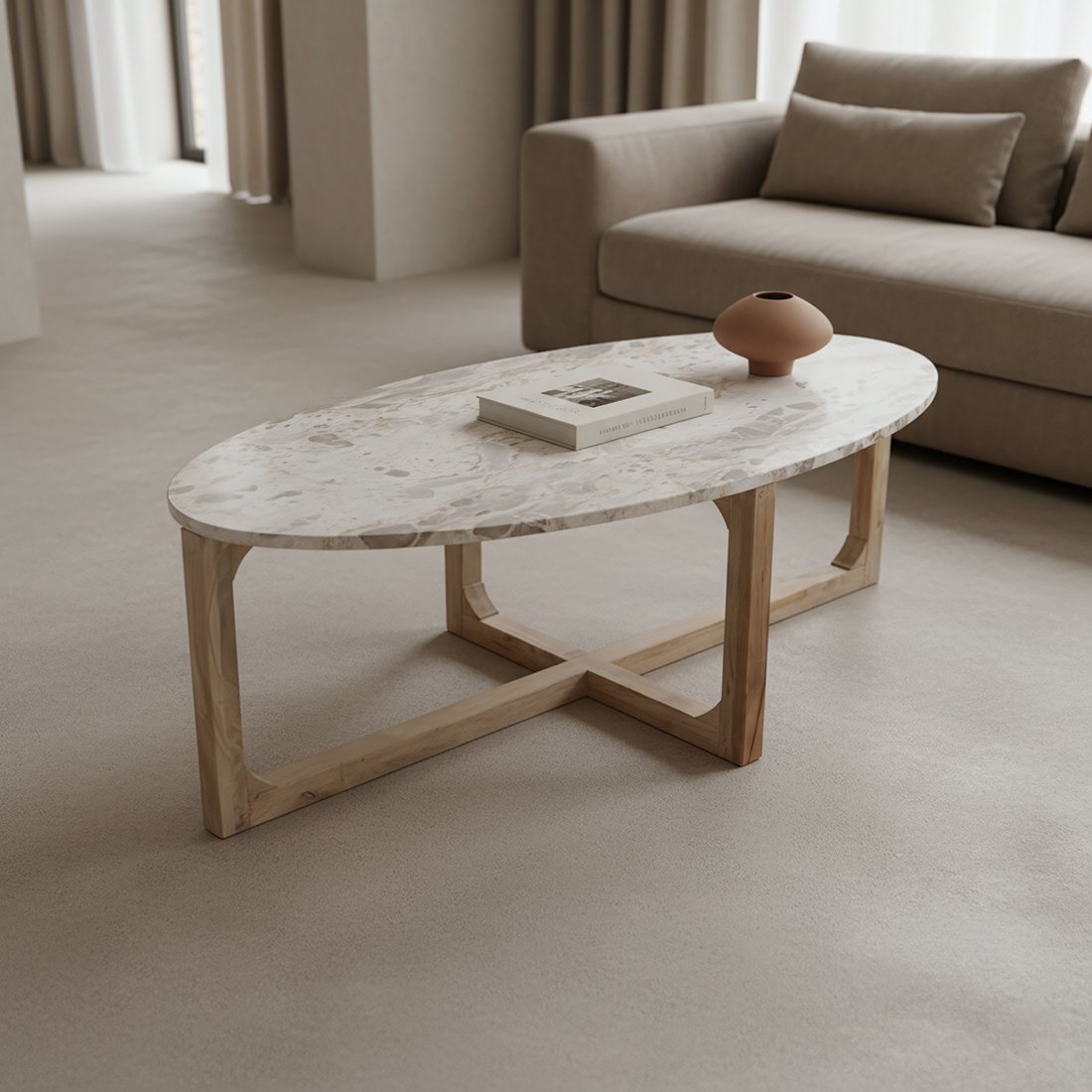 Raw Materials Marmor-Couchtisch Creme 120x60x38cm
