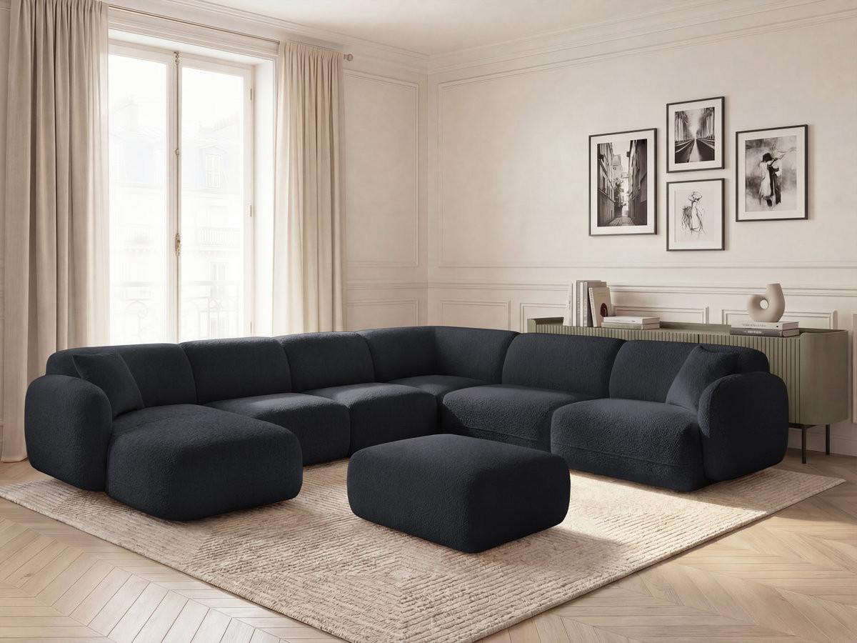 Bobochic Anda Wohnlandschaft mit Pouf 373 × 289 cm Chenille Schwarz Ecke rechts