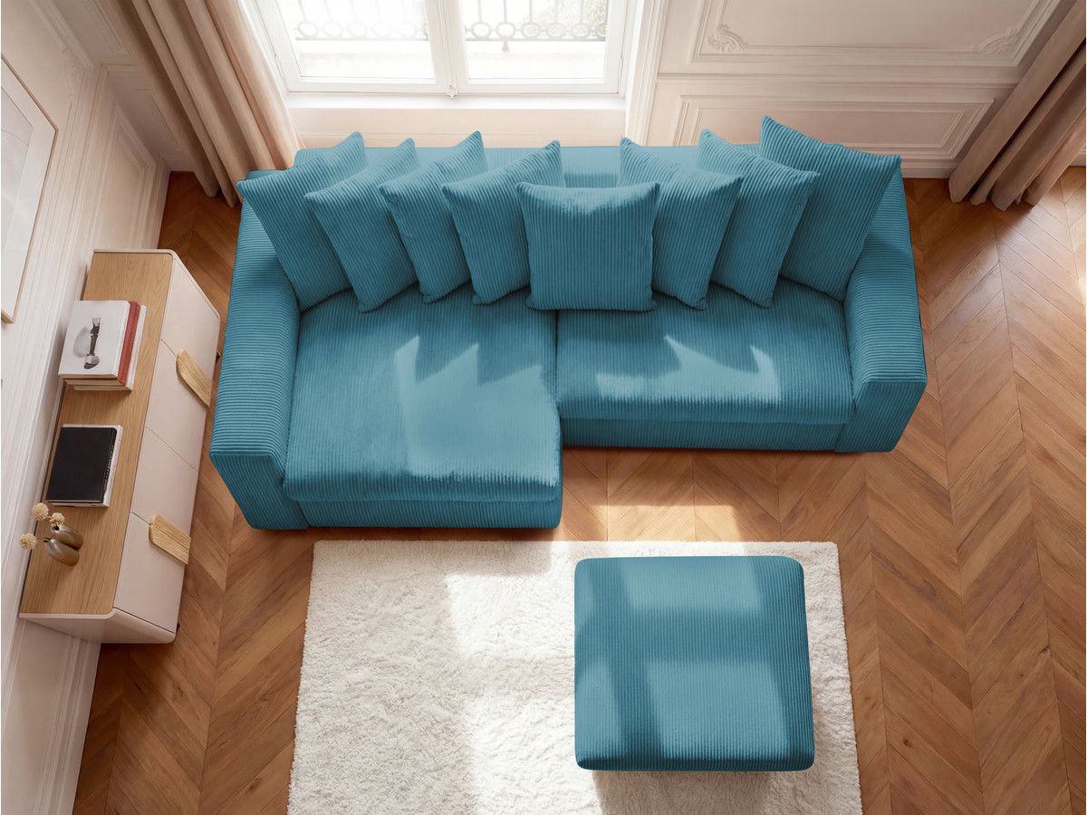 Bobochic Enore Ecksofa mit Pouf Cordsamt Hellblau Ecke links