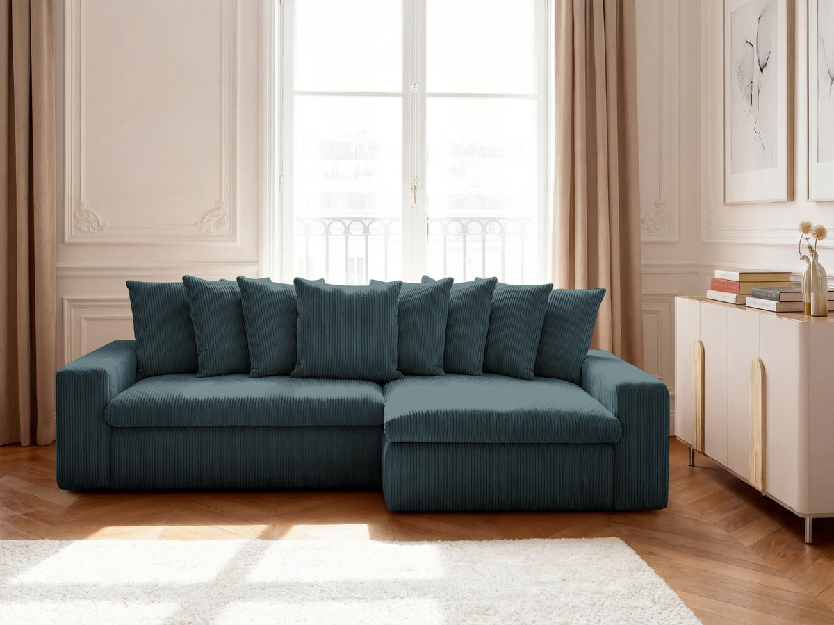 Bobochic Enore Ecksofa 330 × 157 cm Cordsamt Dunkelblau Ecke rechts