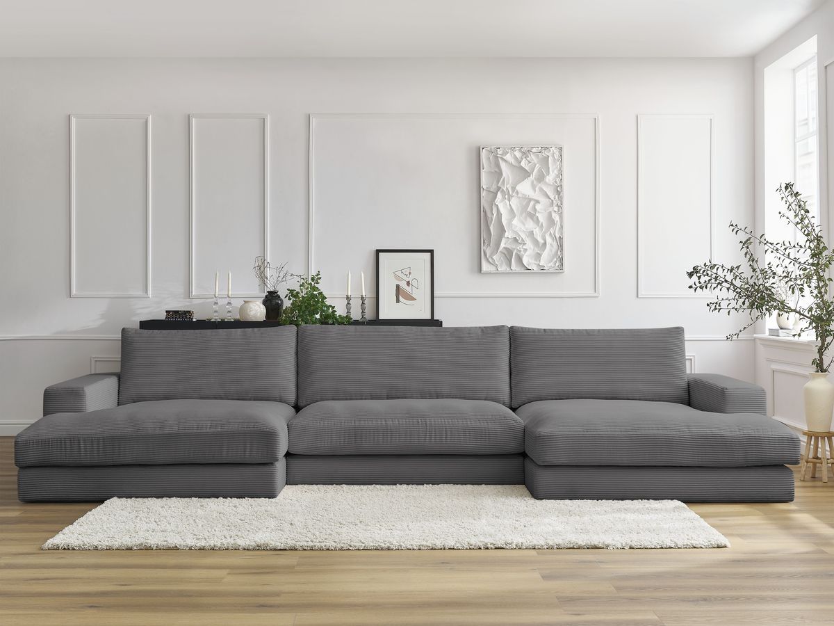 Bobochic Leonard Wohnlandschaft 404 × 159 cm Cordsamt Dunkelgrau