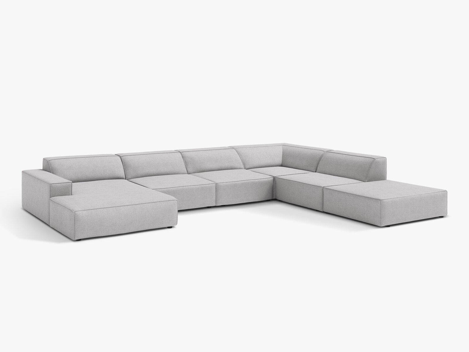 Micadoni Panorama-Ecksofa Jodie 7-Sitzer Rechts Boucle Baloo Hellgrau