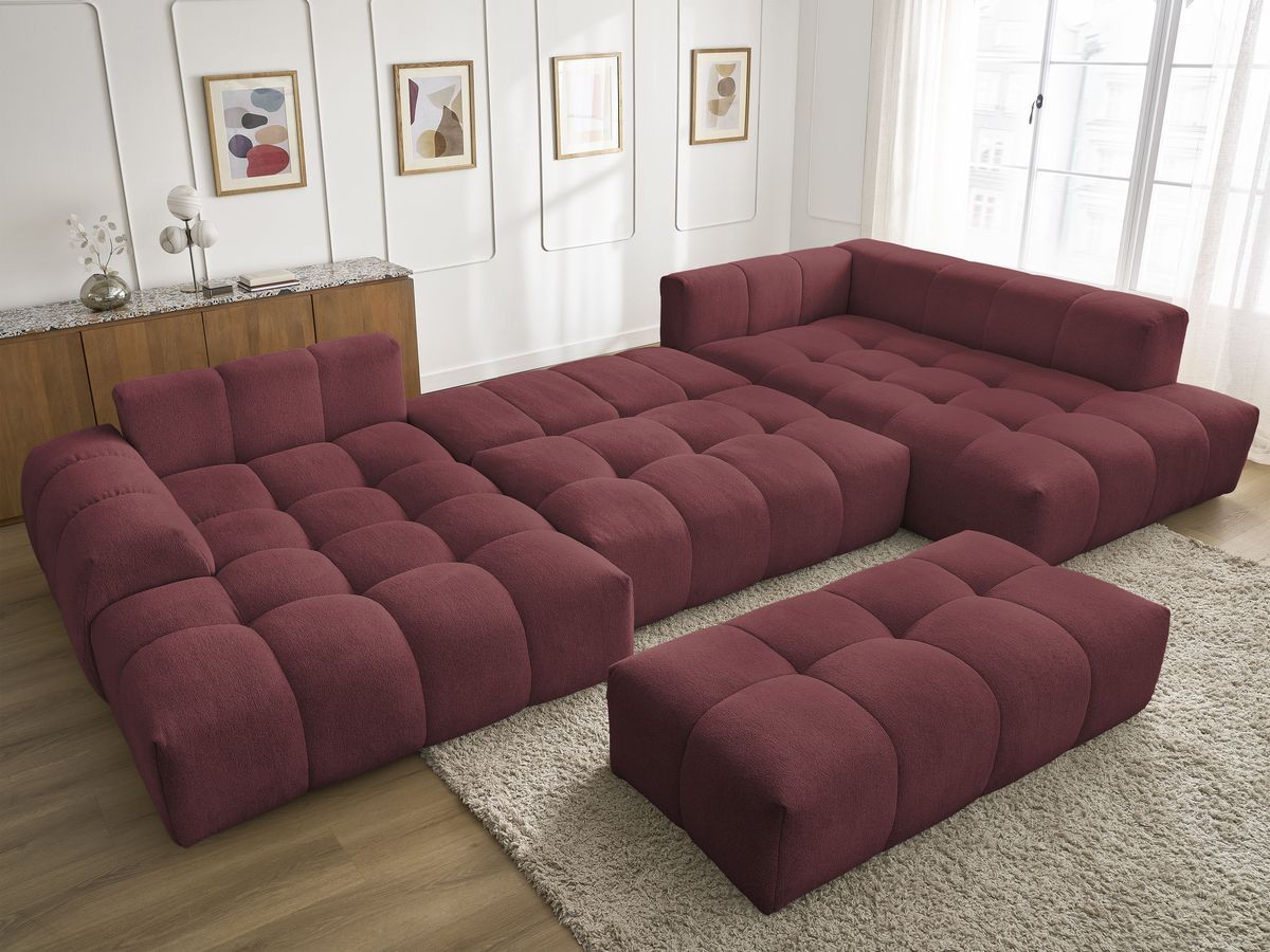Bobochic Everest Wohnlandschaft mit Pouf, 6 Kissen Melange-Stoff Rot Ecke links