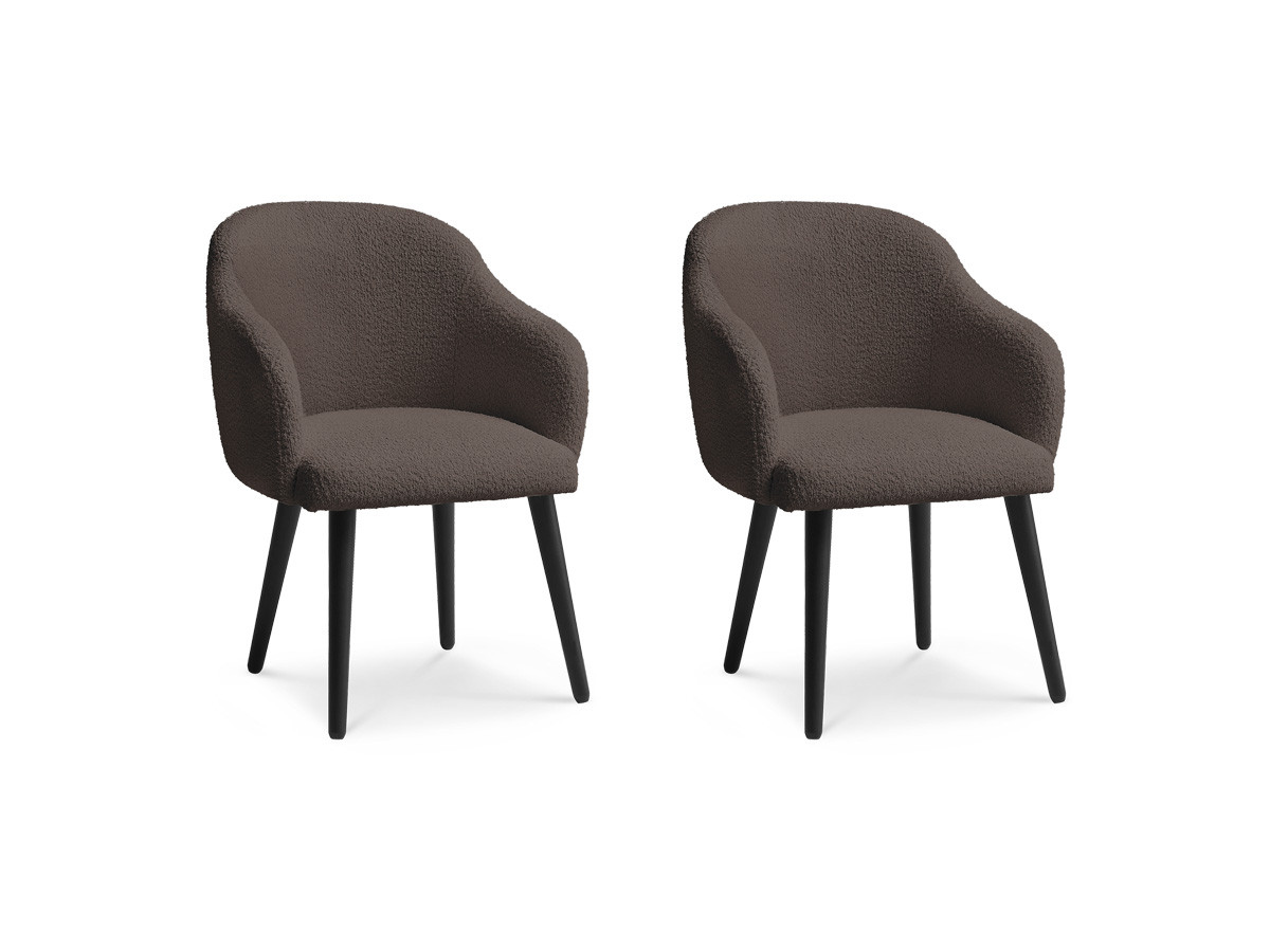 Bobochic Sophie Esszimmerstuhl 2er-Set mit skandinavischen Beinen, schwarz Bouclé-Stoff Braun