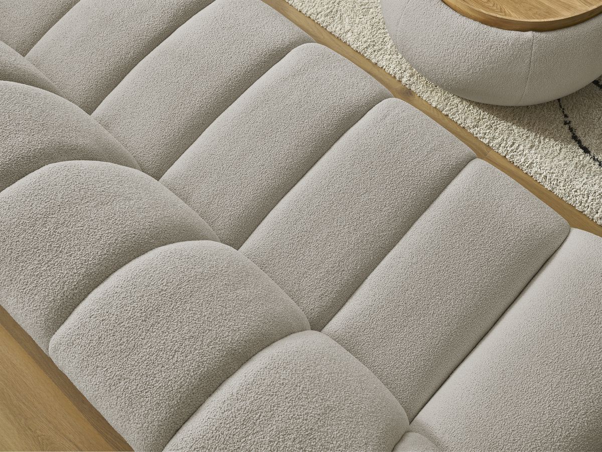 Bobochic Hayden Sofa 3-Sitzer mit Pouf 256 × 107 cm Bouclé-Stoff Taupe