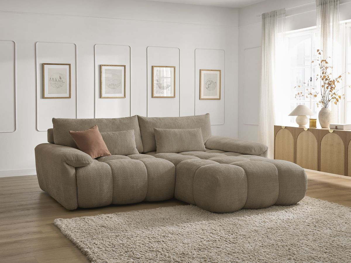 Bobochic Ivane Ecksofa Strukturstoff Taupe Ecke rechts