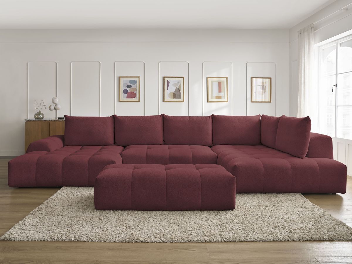 Bobochic Everest Wohnlandschaft mit Pouf, 6 Kissen Melange-Stoff Rot Ecke links