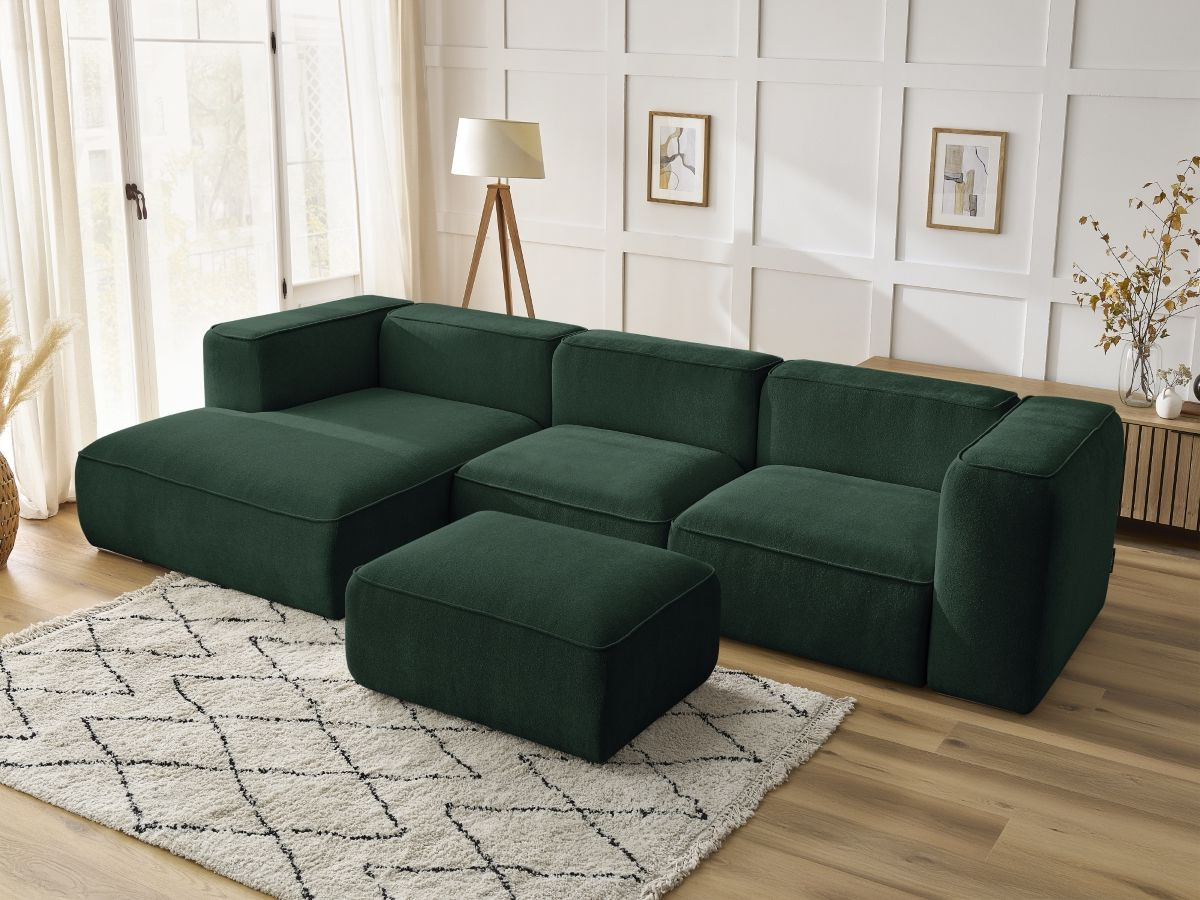 Bobochic Zephyr Ecksofa mit Pouf 349 × 165 cm Strukturstoff Grün Ecke links