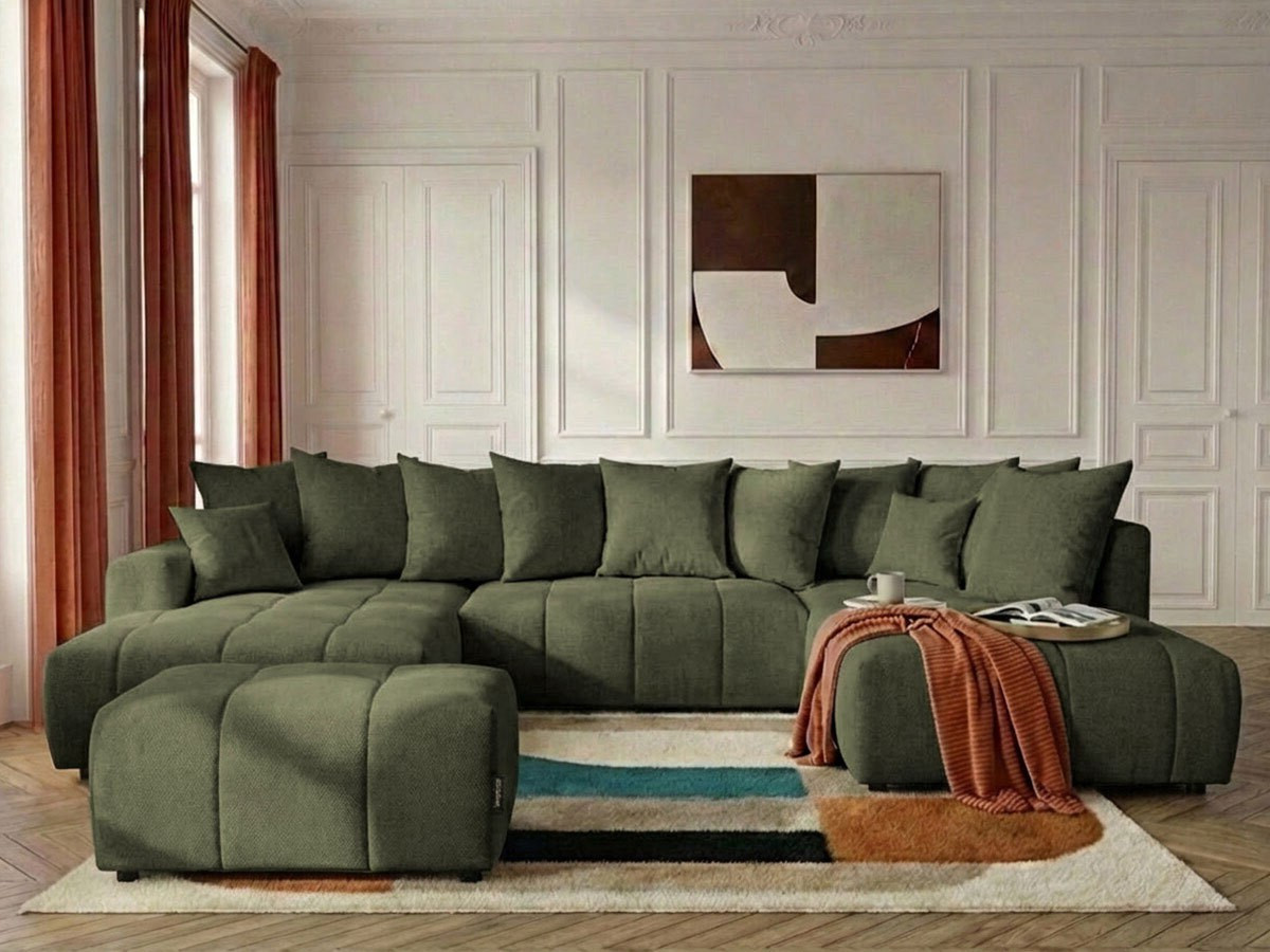 Bobochic Roxelane Wohnlandschaft mit Pouf Melange-Stoff Grün Ecke links