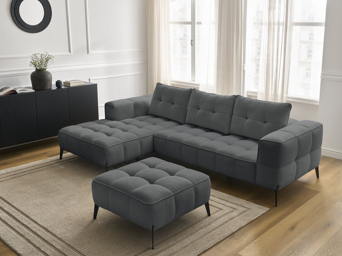 Bobochic Anis Ecksofa mit Pouf Strukturstoff Dunkelgrau Ecke links