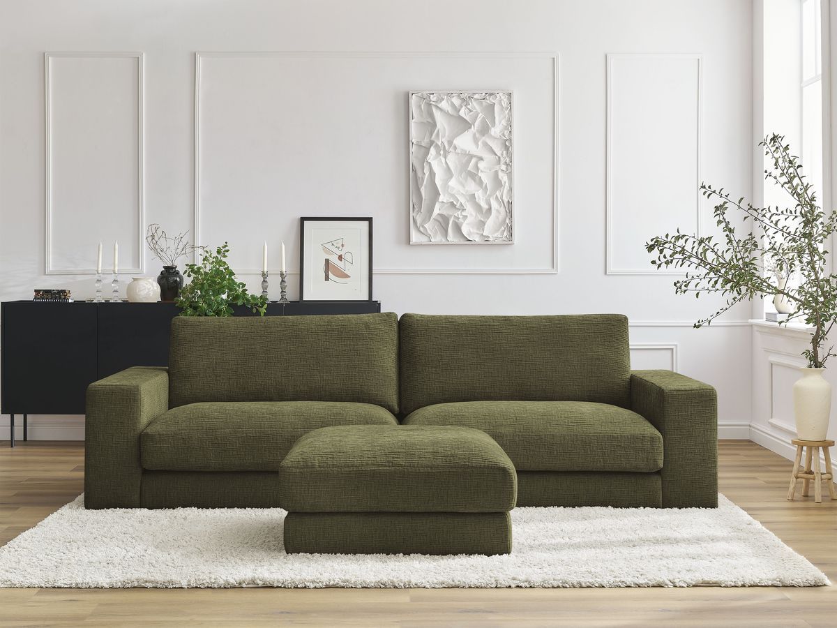 Bobochic Leonard Sofa 4-Sitzer mit Pouf 274 × 109 cm Strukturstoff Grün