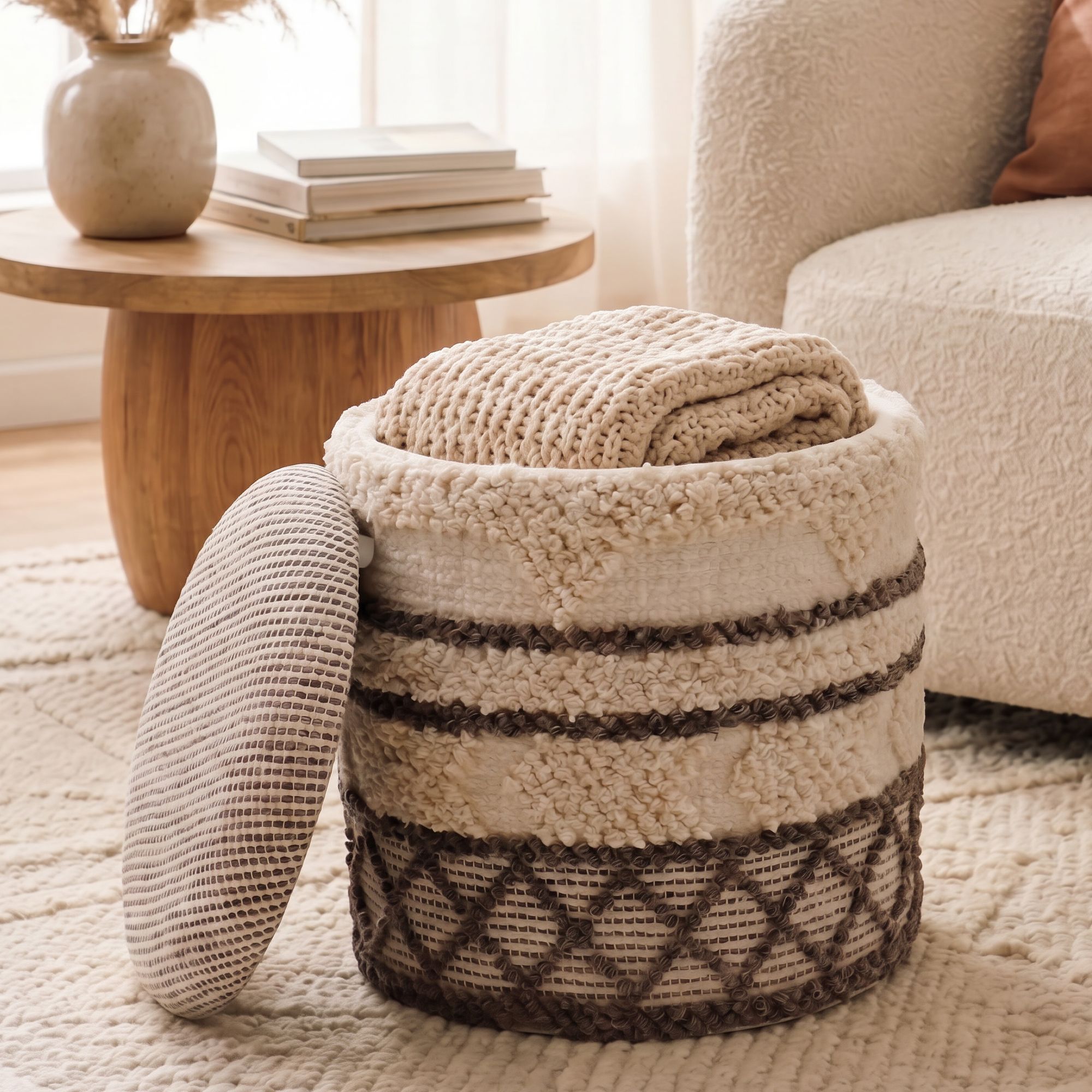 Sitzhocker Vedavagen Stoff Beige Ø 40 cm