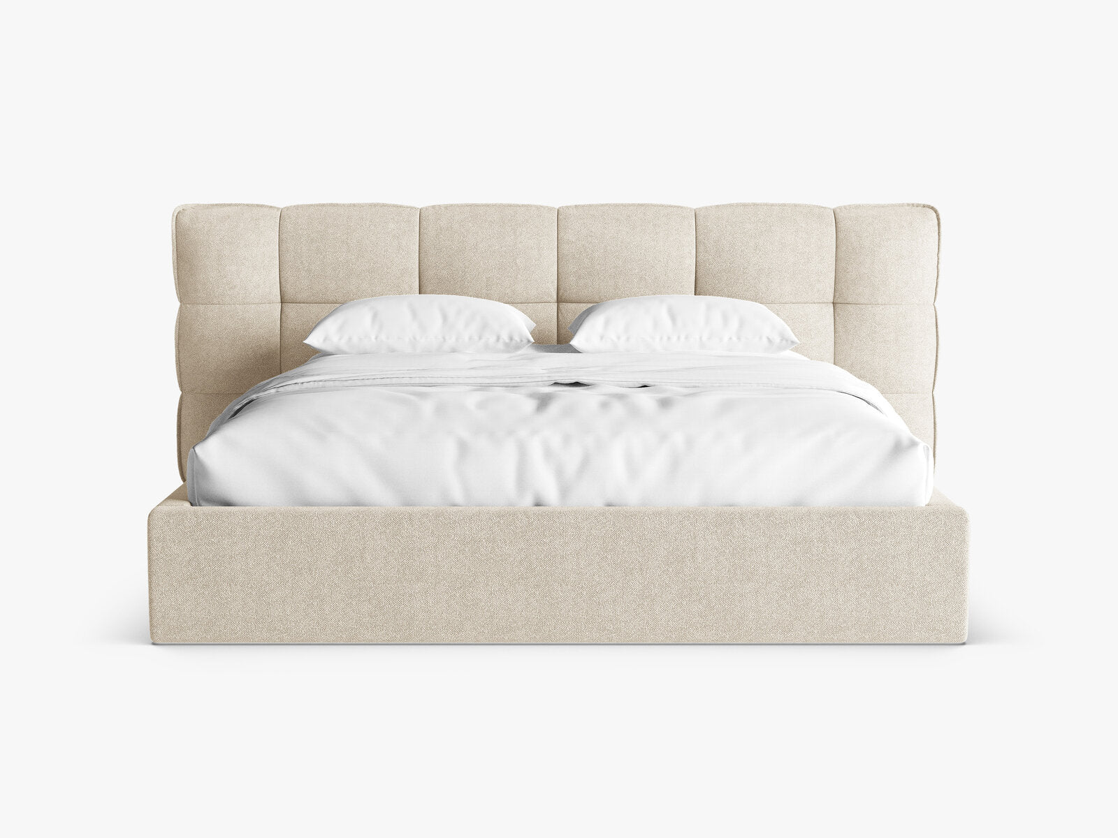 Micadoni Stauraumbett mit Kopfteil Eric Boucle Sicuro Helles Beige 180x200