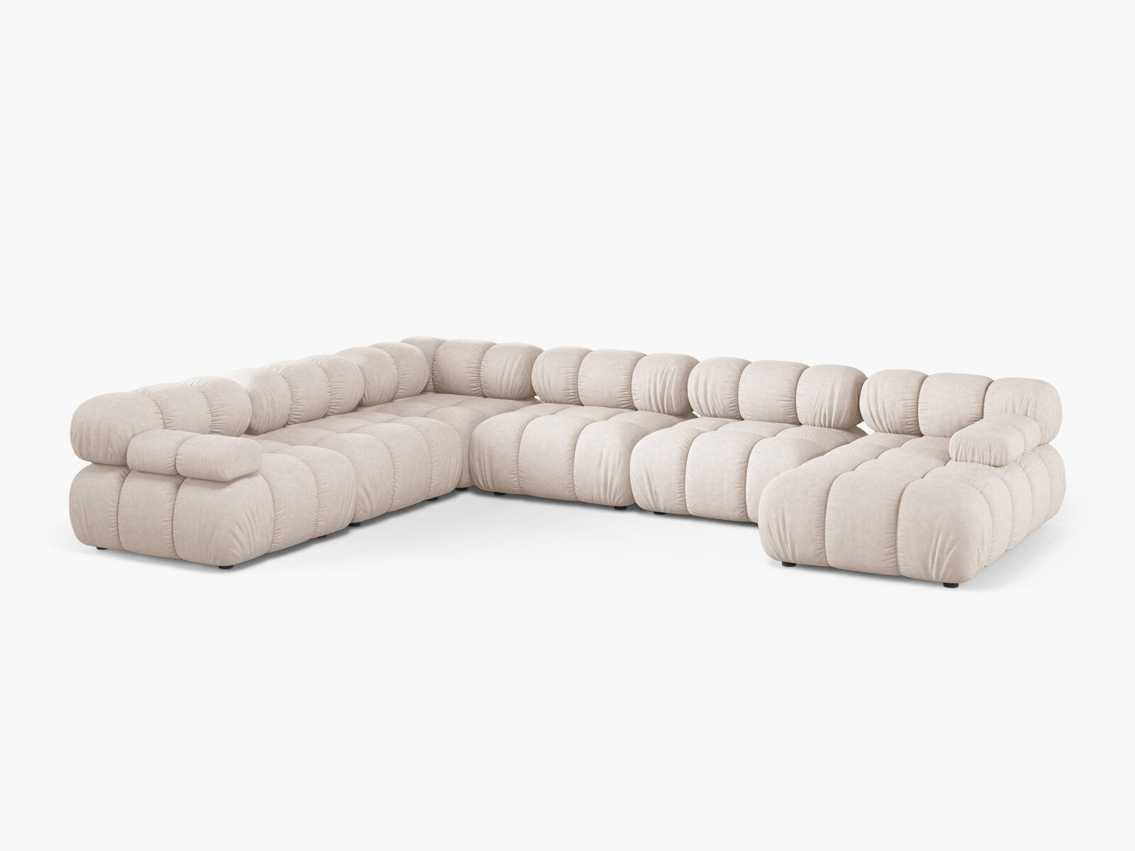 Micadoni Modulares Panorama Ecksofa Bellis 8-Sitzer Links Strukturierter Stoff Liberty Beige