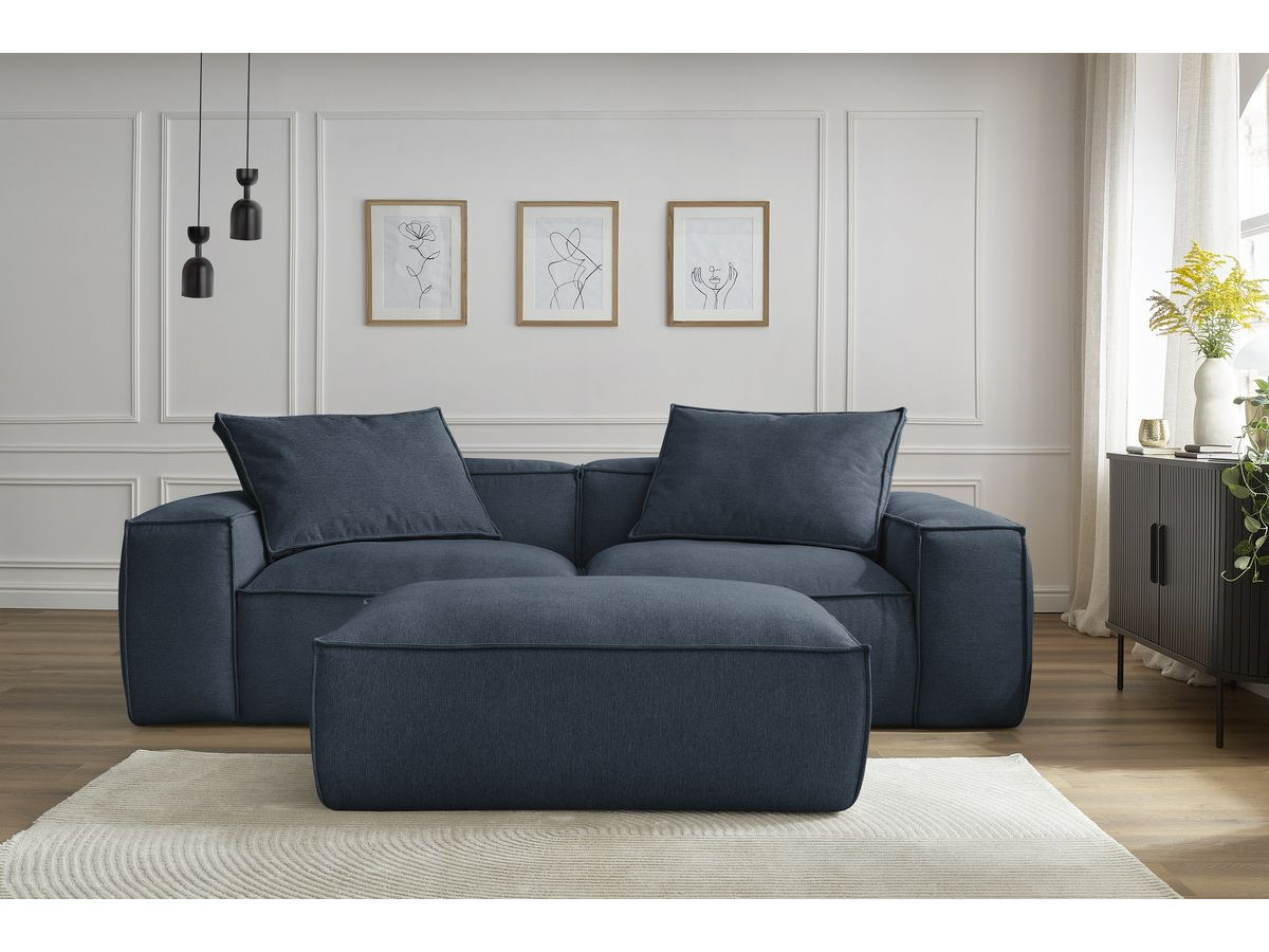 Bobochic Boheme Sofa 4-Sitzer mit Pouf Melange-Stoff Dunkelblau